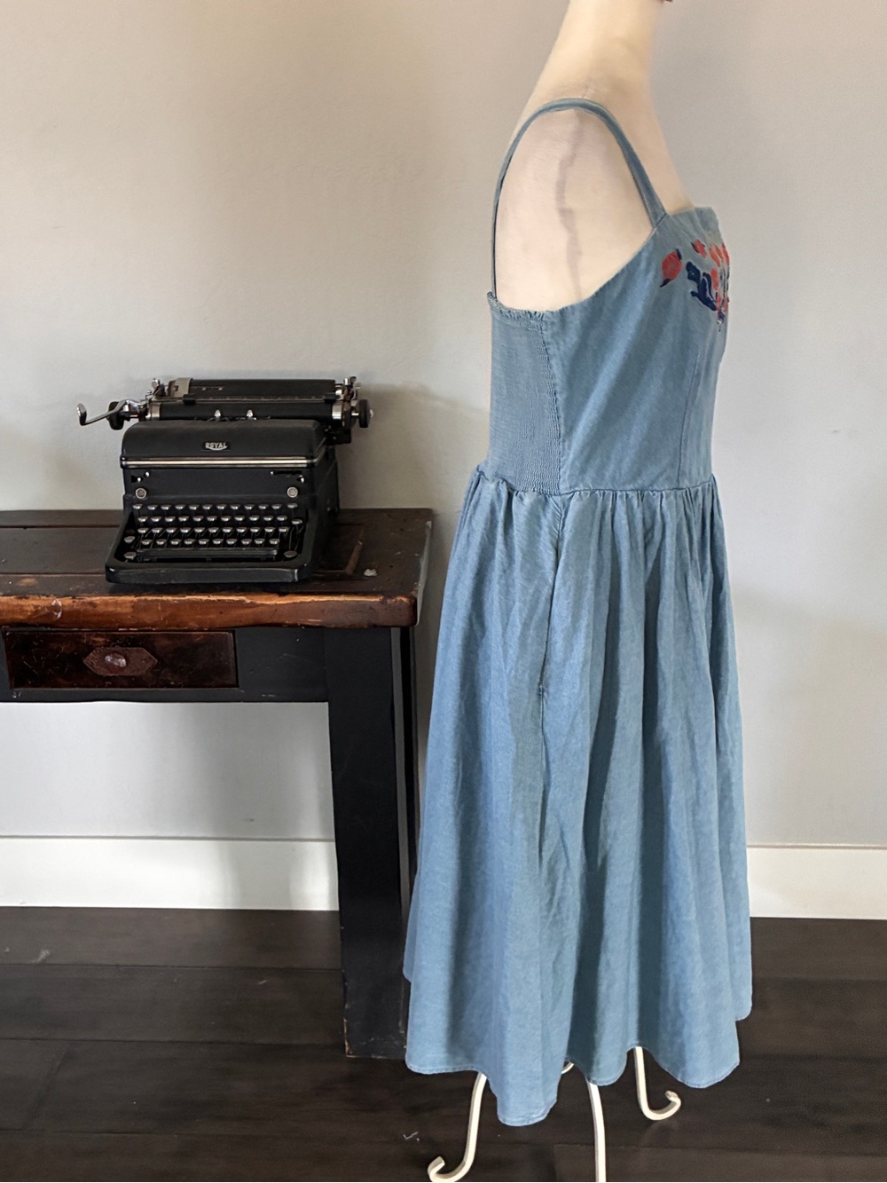 Disney Belle Beauty and The Beast Enchanted Rose Denim Sundress- Size Large - Picture 8 of 16